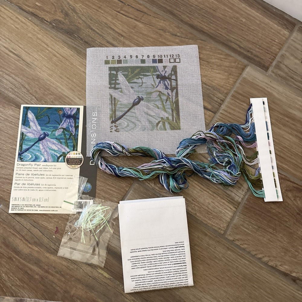 Dimensions Dragonfly Pair needlepoint kit 5" x 5" dragonflies blue purple NEW